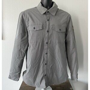 Eddie Bauer Fleece Lined Jacket Mens Lrg Gray Voyager Snap Button Heavyweight